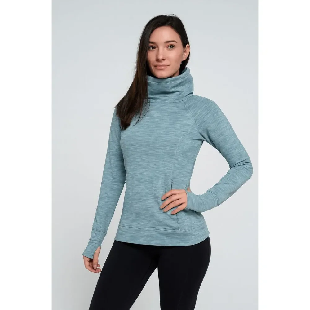 EUC Kyodan Pullover Heather Green Funnel Neck Thumbholes Zip Pockets Small - Picture 15 of 15